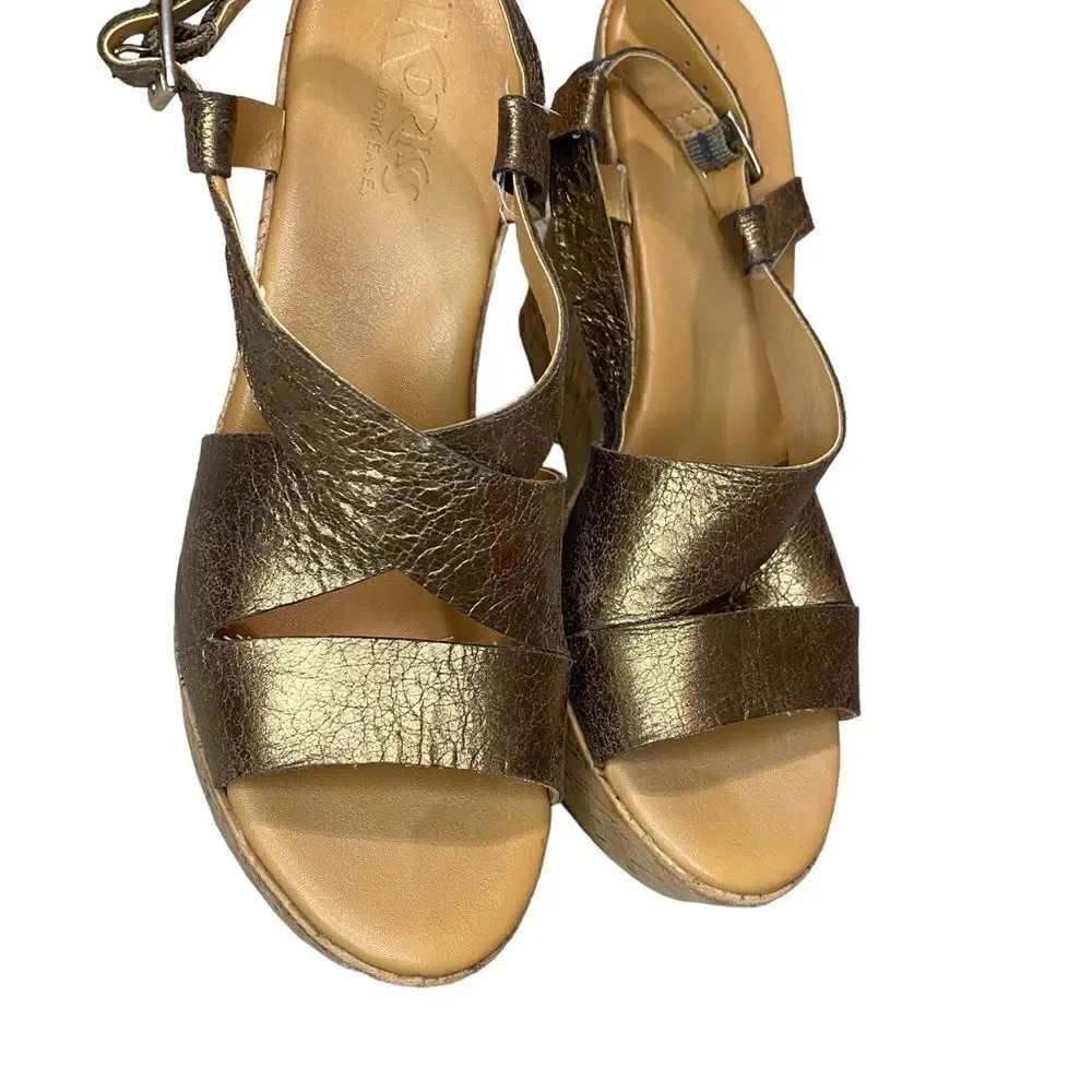 Kork-Ease sandal’s platform cork heels golden bronze leather straps size 9